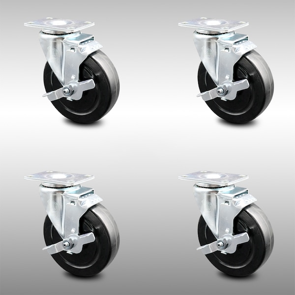 5 Inch SS Hard Rubber Wheel Swivel Top Plate Caster Set with Brake SCC